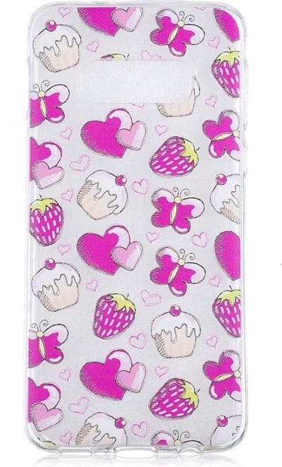 Shop4 - Geschikt voor Samsung Galaxy S10e Hoesje - Zachte Back Case Vlinders en Aardbeien Roze