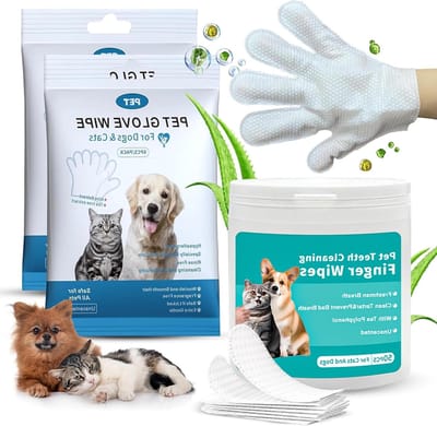 SnelShoppen - Hygiëneset voor huisdieren, 12 doeken voor honden en katten + 50 tandenreinigende pads, geurvrij, hypoallergeen, dagelijkse verzorging,