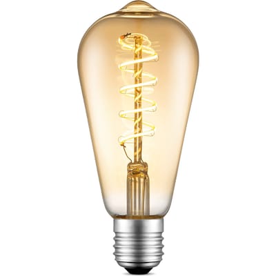 Edison Vintage LED filament lichtbron Drop - Amber - ST64 Spiraal - Retro LED lamp - 6.4/6.4/14cm - geschikt voor E27 fitting - Dimbaar - 4W 280lm 2700K - warm wit licht