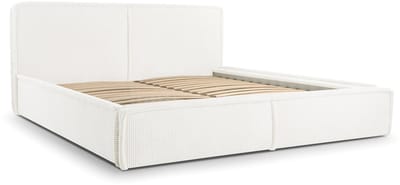 Bed 04 - Gestoffeerd bed van corduroy Tweepersoonsbed met Fluwelen Bekleding - 140x200 cm - Verstelbaar en Comfortabel - Pastelkleuren - Wit (Poso 38)