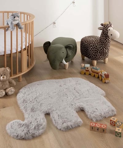 Kindervloerkleed Olifant - Fluffy lichtgrijs 80x100