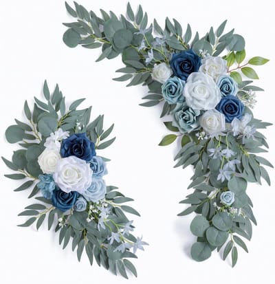 Bruiloft Bloemen Decoratie - Boog Bloemen - Ceremonie Aankleding - Levensgetrouwe Zijde - 2 stuks - Dusty Blauw