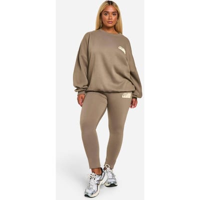 boohoo Dames Plus Puff Print Legging Trainingspak | Chocoladebruin | Maat: 44