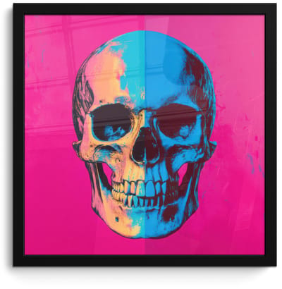 Poster in lijst - Fotolijst 40x40 cm - Posters - Neon - Blauw - Pop-art - Schedel - Posterlijst zwart - Decoratie - Wanddecoratie woonkamer - Muurdecoratie slaapkamer