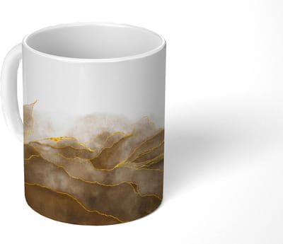 Mok - Koffiemok - Marmer - Goud - Bruin - Textuur - Marmerlook - Mokken - 350 ML - Beker - Koffiemokken - Theemok