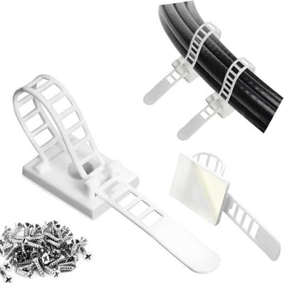 SnelShoppen - 25 Witte Sticky Kabelclips, Aanpasbare Herbruikbare Kabelbinders met Schroefbevestiging, Kabelbeheer Organizer voor Thuis en Kantoor