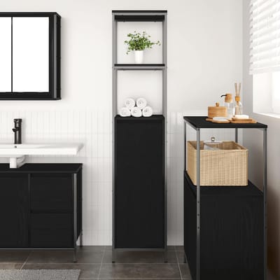 vidaXL - Badkamermeubel - met - planken - 36x35x165 - cm - zwart - eikenkleurig