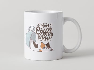 Koffiemok Kat – More Coffee Please – Keramische Mok 330ml – Leuke Katten Mok – Cadeau voor Koffieliefhebbers