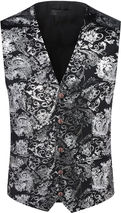 ALLTHEMEN Heren Vest Gilet Jacquard Pak Vest - Slim fit Vest voor Bruiloft en Feest - L