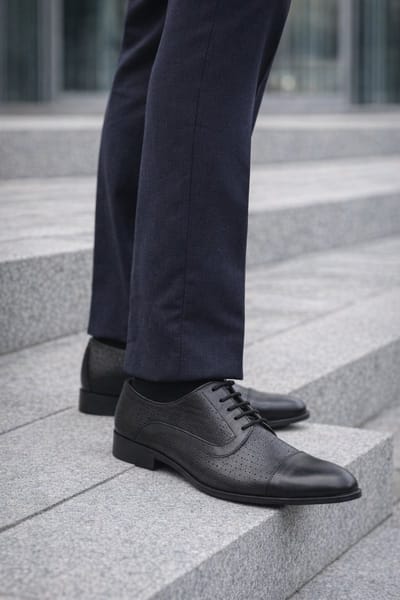 Veterschoenen – Exclusief schoenen – Nette Herenschoenen met gaatjes – leren heren veterschoen – Stijlvolle perforatie en zakelijke schoen 1190 - Zwart – Maat 41