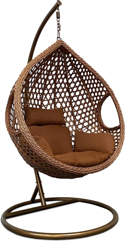 Rijoka Hangstoel Eggy Rope Schommelstoel – Luxe Rattan – Bruin - Large - Voor personen 1.90m Max.