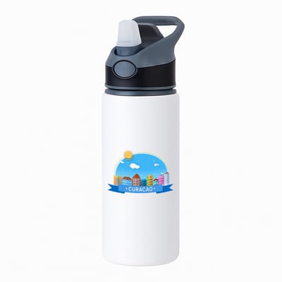 Hacebo® - Curacao waterfles met rietje zwart - Wereld - Vakantie - Antillen - water fles - 650ML