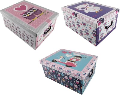 Opbergdozen Set - Bewaarboxen Karton - Thuis Organiseren - Met Handvatten - 51cm Set - Verschillende Designs