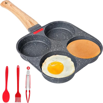 Pannenkoekenpan voor 4 stuks met antiaanbaklaag - Inclusief Spatel en Borstel - Geschikt voor Inductie