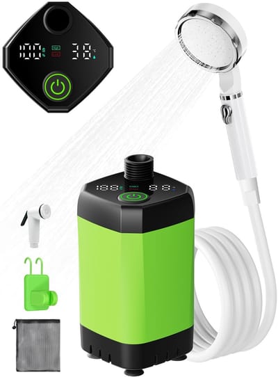 Azomor® Draagbare campingdouche met oplaadbare batterij en temperatuurweergave voor outdoor gebruik