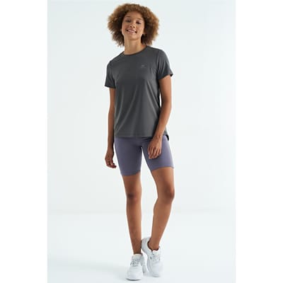 Dames relaxte t-shirt met ronde hals en zijopeningen