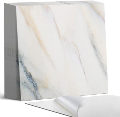 Coloray Plaktegels - Elegant marmerpatroon Zelfklevende Tegels - 20 cm x 20 cm - Wit Plaktegels - 20 stuks - Vierkant PVC Tegels - Plaktegels Badkamer - Plaktegels Vloer - Vinyl Tegels Zelfklevend - Wandtegel Zelfklevend