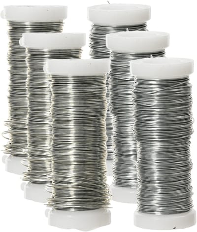 Decoris Binddraad/wikkeldraad - 6x rolletjes - zilver - 30 m x 0,3 mm - hobbydraad/bloemendraad