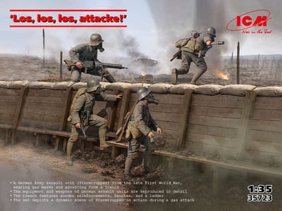ICM Modelbouwpakket Militaire voertuigen - 35723 Los, los, los, attacke! - Duitse Soldaten WWI - 4 Figuren Plastic - 1:35 - Modelbouw