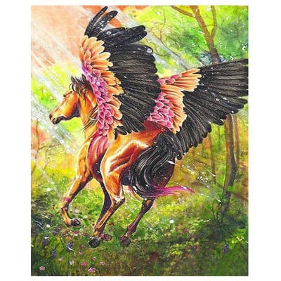 Diamant borduurwerk diamant schilderij kruissteek cartoon vlieg paard landschap thuis schilderijen ambachten 20X30CM black