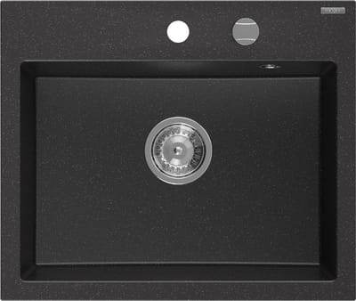 Mexen Oscar granieten gootsteen 1-komor 580 x 490 , zwart/zilver metallic, chroom sifon - 6519581000-73