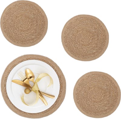 placemat waterhyacint - set van 4 - voor eettafel - ronde onderleggers Ø 37 cm - natuur