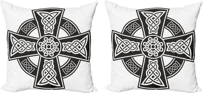 ABAKUHAUS Keltische decoratieve kussenhoes, 2-pack, middeleeuws wapenschild, 40x40 cm, wit en zwart