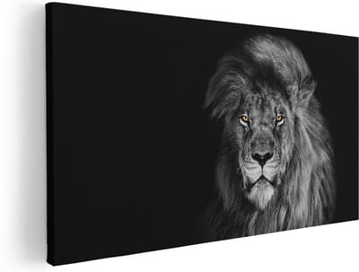 Artaza Canvas Schilderij Leeuw - 40x20 cm - Klein - Wanddecoratie Dieren - Muurdecoratie Leeuwenkop - Schilderijen Op Canvas Zwart Wit