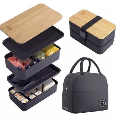 ZYLARO Lunchbox - Bento box - Japanese Bamboo Bento Box with Compartments and Utensils - Inclusief lunchtas