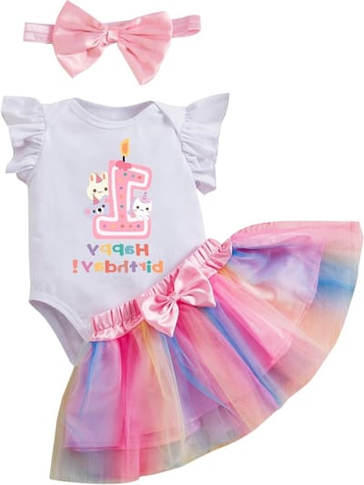 Schattige Baby Meisje Eerste Verjaardag Kledingset met Romper, Tutu Rok en Haarband voor Cake Smash en Fotoshoot