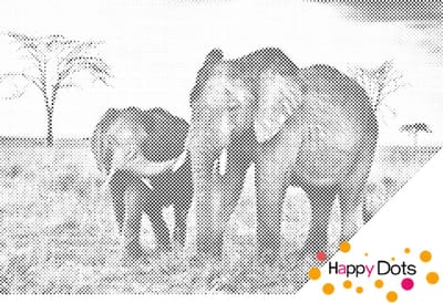 HappyDots DOT Painting Olifant met kleintje 60x80cm - Stippelschilderij