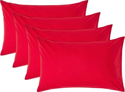 Homescapes Kussensloop 50x75 cm Set van 4 – Rood – 100% Egyptisch Perkal Katoen – 200 TC