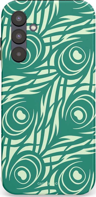 Casetastic hoesje geschikt voor Samsung Galaxy A25 - Dubbellaagse bescherming - Troste Turquoise Pauw Veren - Fashion Case - Turquoise Mintgroen Crème