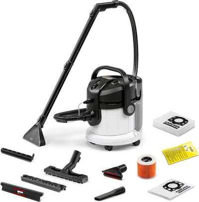 Kärcher Tapijtreiniger SE 4 SET - Incl. extra Vliesfilterzakken 4st. - 4 / 4 liter - 3-in-1 Sproei-extractie - Tapijt- en bekledingsreiniger RM 519, 100 ml
