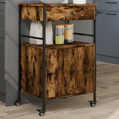 vidaXL - Keukentrolley - 56x43x89,5 - cm - bewerkt - hout - gerookt - eikenkleurig