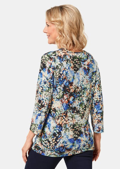 Gedessineerd shirt in krachtige kleuren - zwart / koningsblauw / gedess. - Gr. 38 van Goldner Fashion