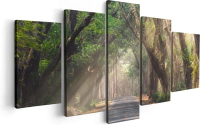 Artaza Canvas Schilderij Vijfluik Weg Omringd Met Bomen - 100x50 - Foto Op Canvas - Canvas Print
