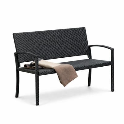 Delightness Buitenbank - Tuinbank - Rotan - Tuinmeubel - Tuin - Buiten - 2 Persoons - Balkon - Terras - 122x60x85cm - Zwart