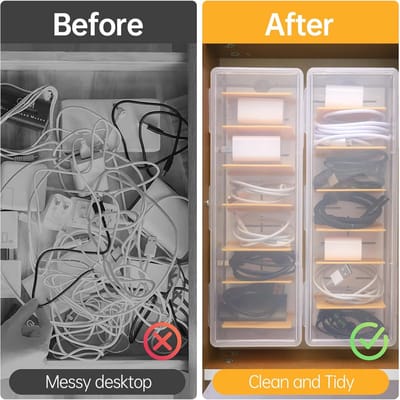 Cable Storage Box - 2 Stuks Kabel Organizer van Doorzichtig Plastic met 7 Verwijderbare Partities voor een Opgeruimde Werkplek