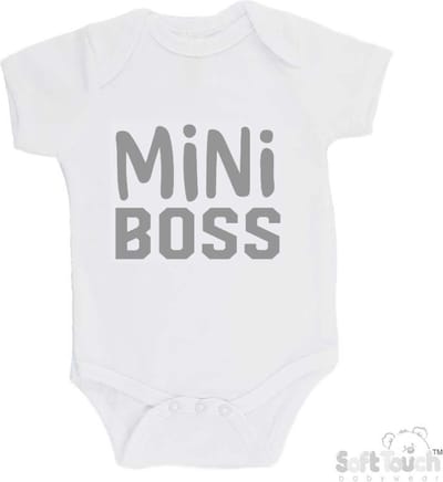 100% Katoenen Romper "Mini Boss" Unisex Katoen Wit/grijs Maat 62/68