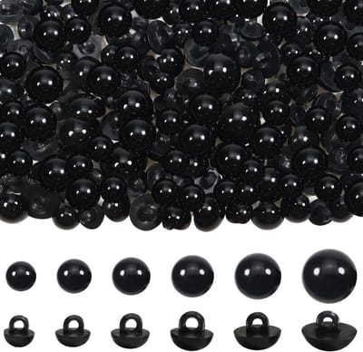 128 Stuks Veiligheidsogen en Haken 8 mm tot 15 mm Zwart Robuuste Dome Plastic Knopen voor Poppenmaken en DIY Creaties