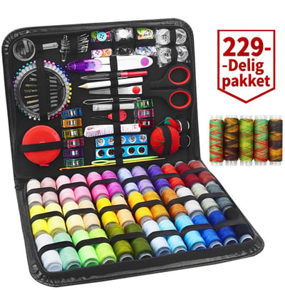 Naaiset met 229 onderdelen inclusief naalden, schaar en tornmesje geschikt voor DIY-handwerk – Naaldenset, naaisetje voor reizen