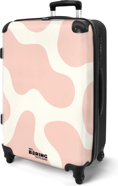 NoBoringSuitcases.com® - Koffer groot - Rolkoffer lichtgewicht - Witte reiskoffer op 4 wielen met roze vlekken - Vakantie - Travel luggage suitcase - Valies grote trolley XL - 20 kg bagage