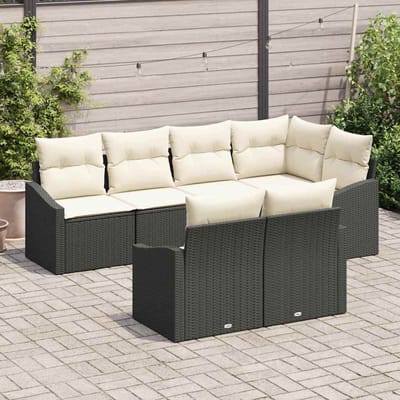 vidaXL - Tuinbank - Set - 7 - st - Zwart - en - Wit - poly - rattan
