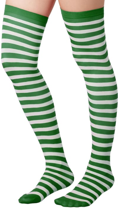 dressforfun - Gestreepte overknee-kousen groen-wit - verkleedkleding kostuum halloween verkleden feestkleding carnavalskleding carnaval feestkledij partykleding - 303445