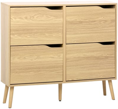 sweeek - Schoenenkast met 4 kleplades houtdecor voor 16 paar schoenen 110cm - nepal