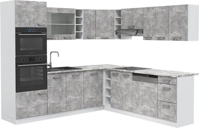Vicco Hoekkeuken R-Line, Beton/Wit, 247 x 237 cm, WB Marmer