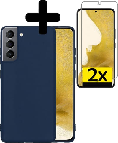 Hoesje - Met 2x Screenprotector - Geschikt voor Samsung Galaxy S22 - Sterk & Shockproof - Back Cover - Siliconen Case - Telefoon Hoes - Telefoonhoesjes - Donkerblauw