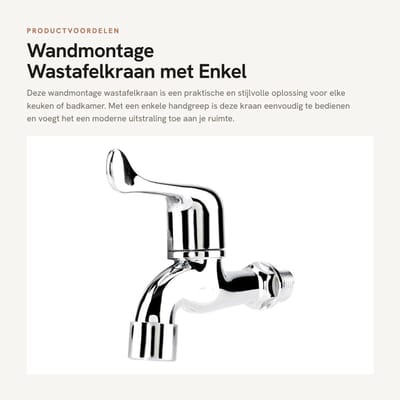 Dailygoods- Wastafelkraan Wandmontage - Enkele Handgreep - Koudwaterkraan - 360 Draaibaar - Kunststof - Chroom Afwerking - Waterkraan