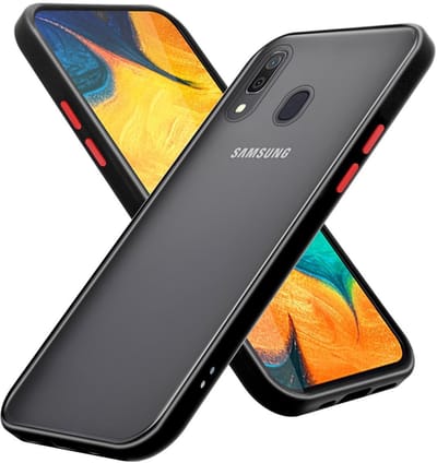 Cadorabo Hoesje geschikt voor Samsung Galaxy A20 / A30 / M10s in Mat Zwart - Rode Knopen - Hybride beschermhoes met TPU siliconen Case Cover binnenkant en matte plastic achterkant